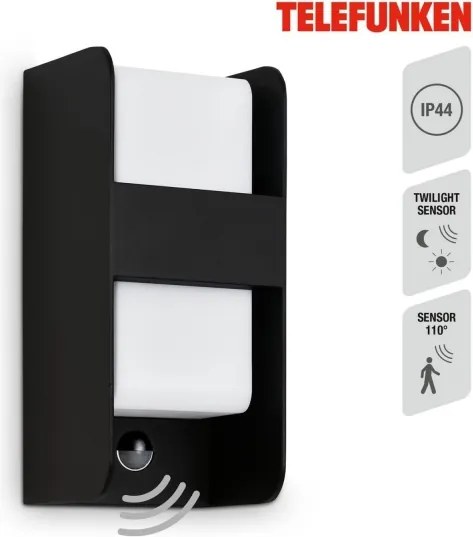 Aplică de exterior cu senzor Telefunken 321105TF 1xE27/12W/230V IP44 negru