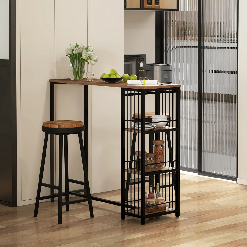 HOMCOM Masa de bar masa inalta de bucatarie mange-debout cu rafturi 120 x 40 x 105 cm picior otel negru | Aosom Romania