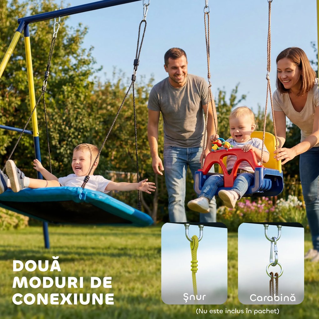 AIYAPLAY Cadru pentru Leagăn de Grădină pentru Copii, Structură din Oțel, Anti-UV, Impermeabil, Suportă 150 kg, cu 4 Cârlige pentru Leagăn Tip Cuib, Leagăn în U, Scară, 260x160x178 cm, Albastru | Aosom Romania