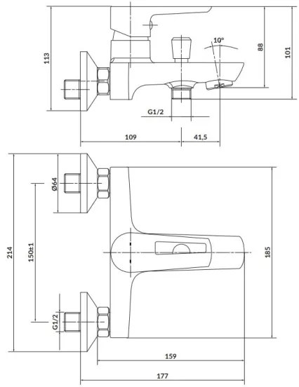 Baterie de cadă Cersanit S951-006 MILLE crom lucios