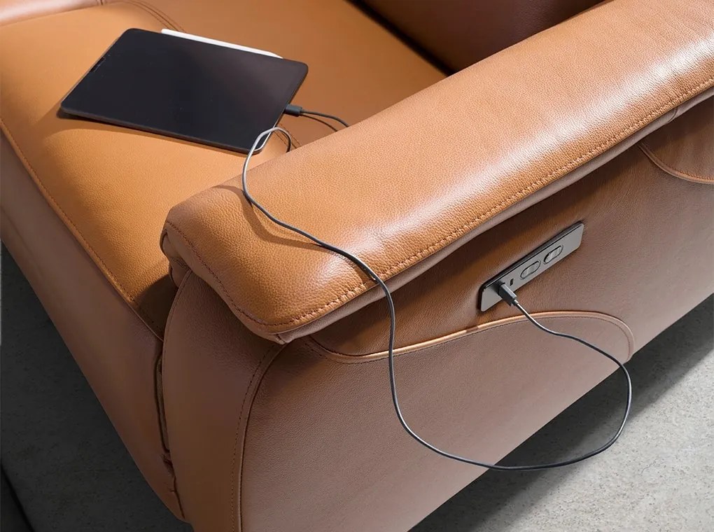 Canapea 3 locuri eleganta, design LUX cu functia relax Cowhide brown leather