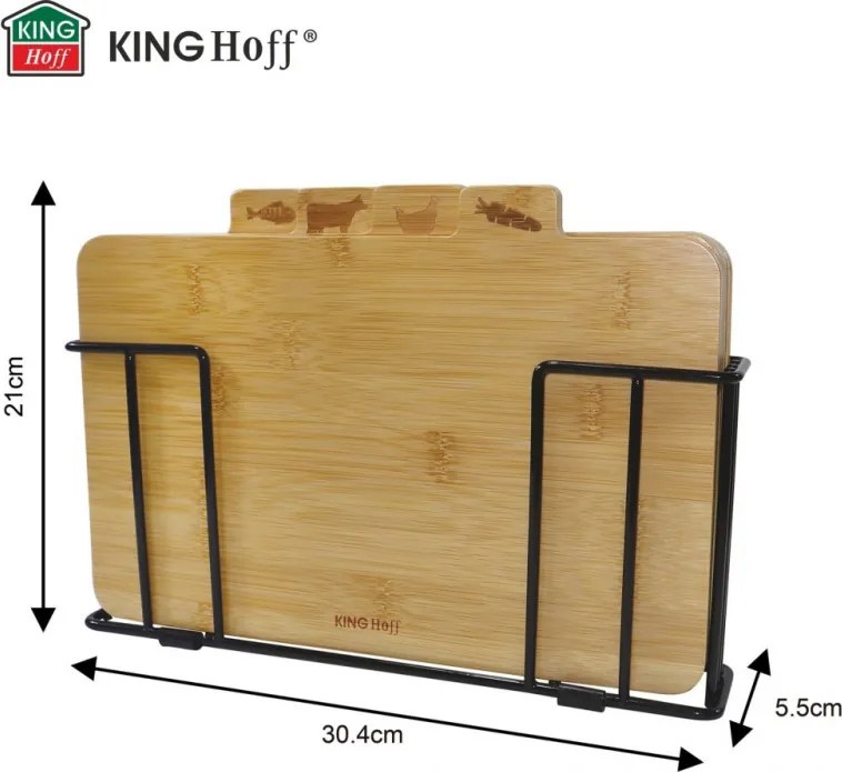 Set 4 tocatoare cu suport Kinghoff KH 2010, 28,5 x 20 cm, Marcaj, Bambus, Maro/Negru