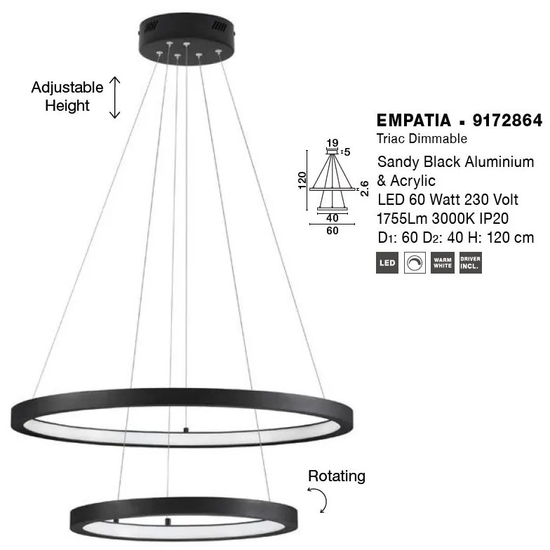 Lustra LED dimabila design circular EMPATIA D-60cm