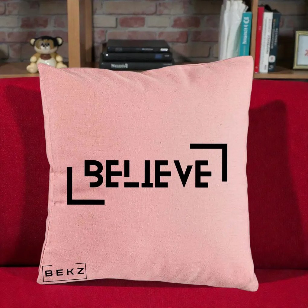 Perna Decorativa Believe Minimalist, 40x40 cm, Roz, Husa Detasabila, Perna Inclusa, BEKZ®