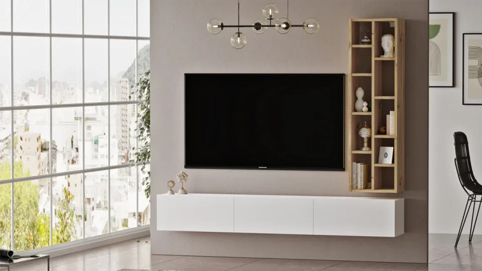 Ansamblu Comoda TV LV9, Stejar / Alb
