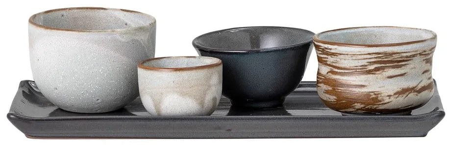 Set de 4 boluri din gresie ceramică și platou pentru sushi Bloomingville Masami