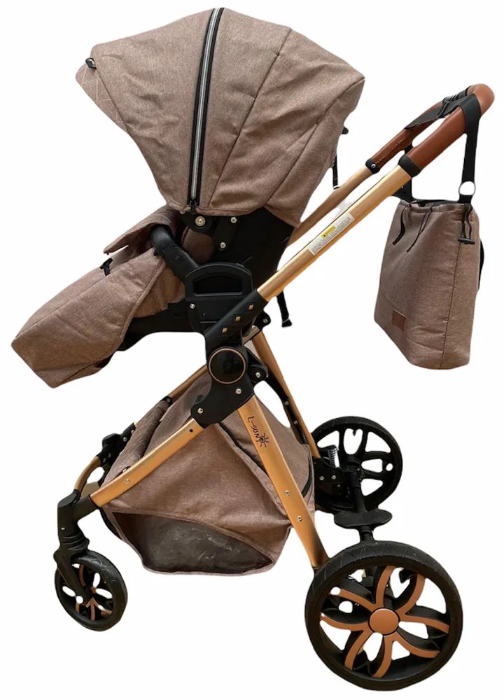 Carucior 3 in 1 cu landou, scoica si geanta, 0-36 luni, Crem - CPC-11-crem