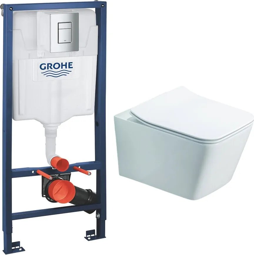 Set rezervor incastrat Grohe Rapid SL cu clapeta cromata Skate Cosmopolitan plus vas WC Rune Jord alb cu capac softclose