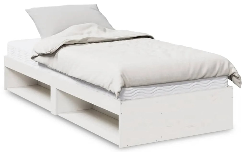 vidaXL Pat de zi cu saltea, alb, 90x200 cm, lemn masiv pin