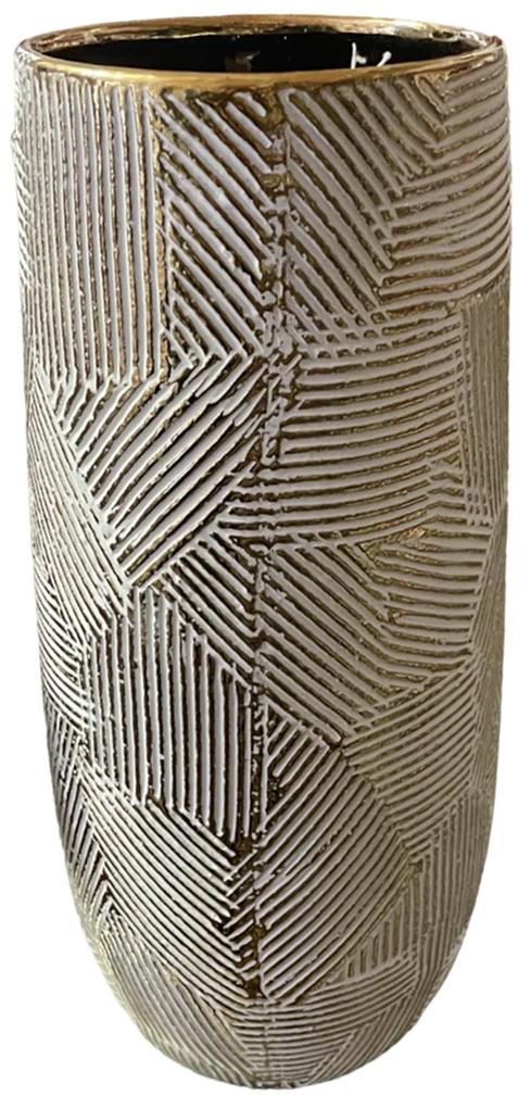 Vaza ceramica Margaret 35cm, Alb Auriu