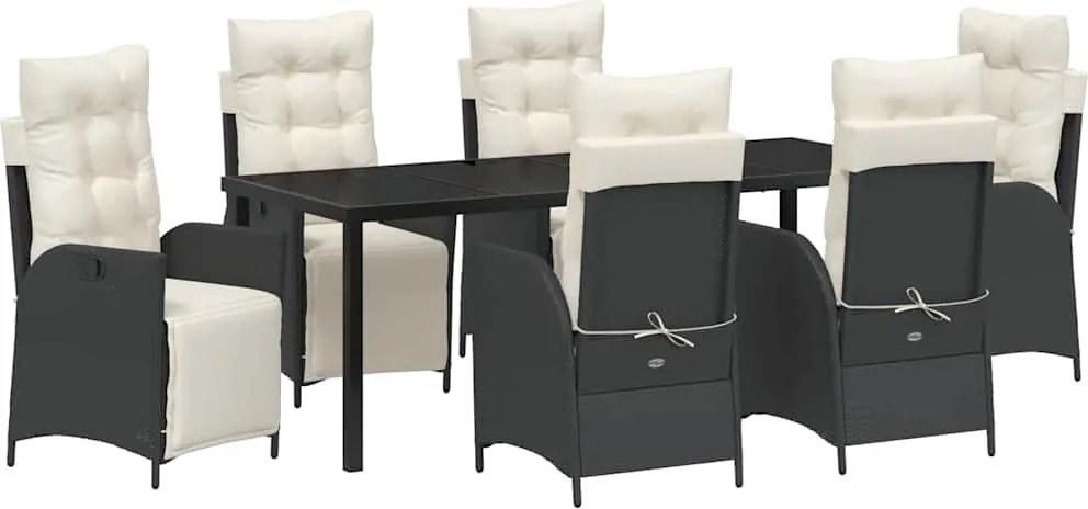 vidaXL Set de masă pentru grădină cu pernă 7 pcs Negru poliratan