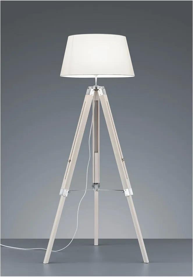 Lampadar din lemn și pânză Trio Tripod, înălțime 143 cm, alb