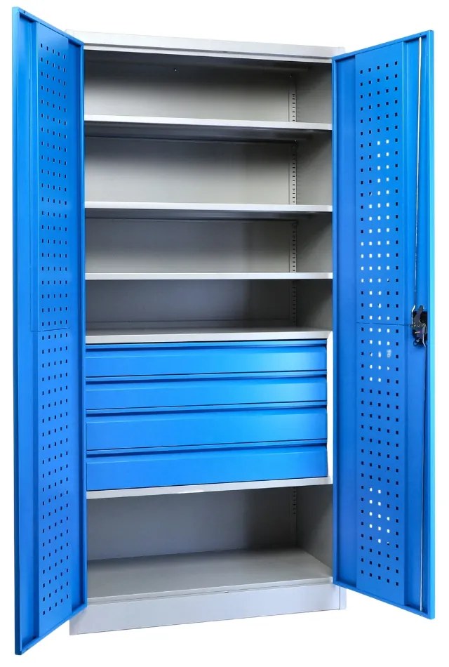 Cutie de scule metalica cu sertare, 91,4 x 45,7 x 183 cm, incuietoare cu cilindru, albastru - ral 5012
