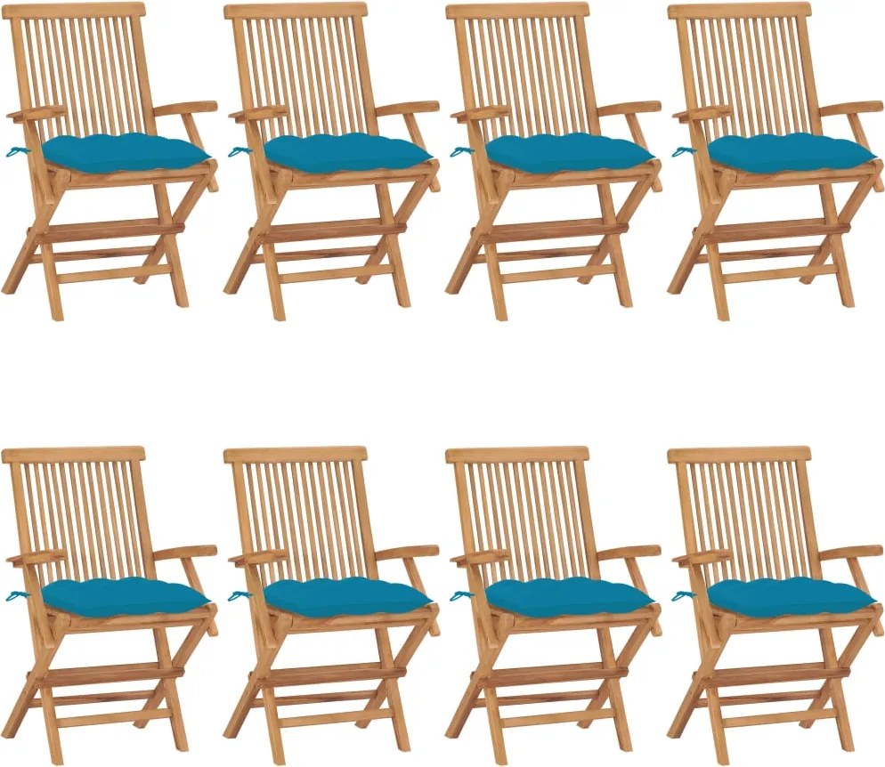 vidaXL Scaune grădină cu perne albastru deschis 8 buc. lemn masiv tec