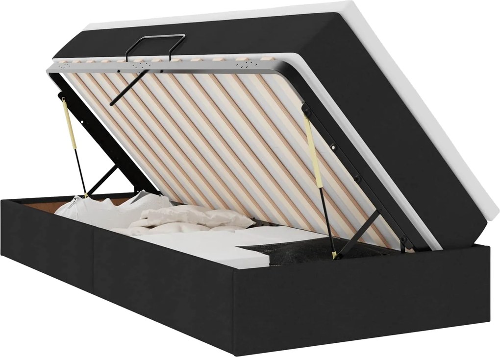 vidaXL Pat cu saltea și spațiu de depozitare Negru 100 x 200 cm