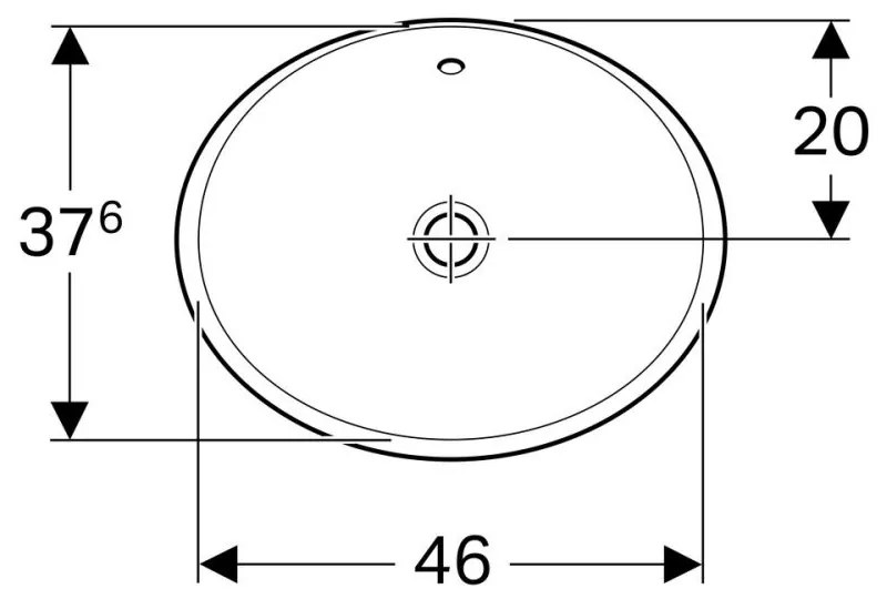 Lavoar baie incastrat alb 50 cm, oval, Geberit VariForm Fara orificiu, 500x400 mm