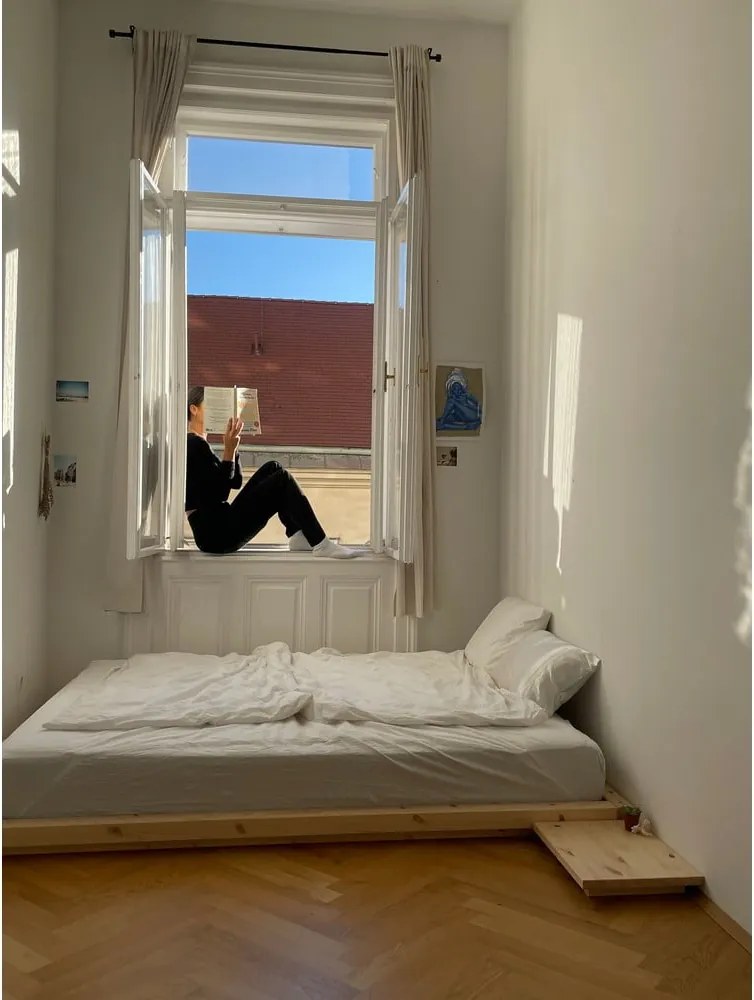 Pat în culoare naturală din lemn de pin fără tăblie cu somieră 90x200 cm Dock – Karup