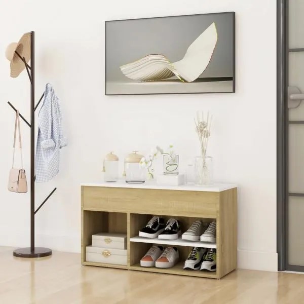 vidaXL Banchetă pantofar, alb și stejar sonoma, 80x30x45 cm, pal