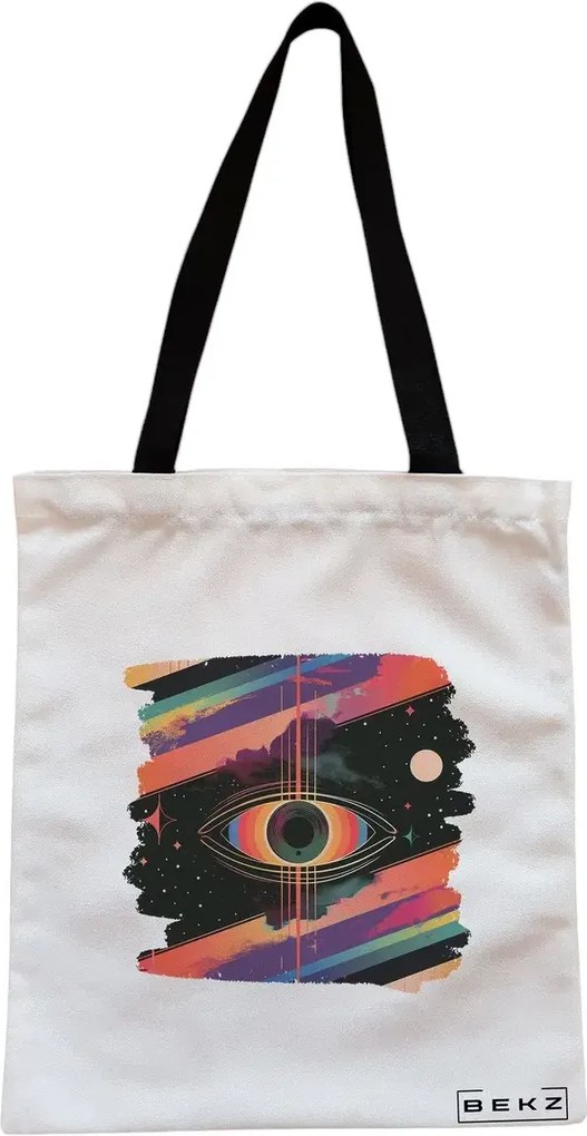 Sacosa de Panza pentru Cumparaturi, Geanta Tote, model Celestial Eye 11, Cu fermoar, 38x34.5 cm, Alba, BEKZ®