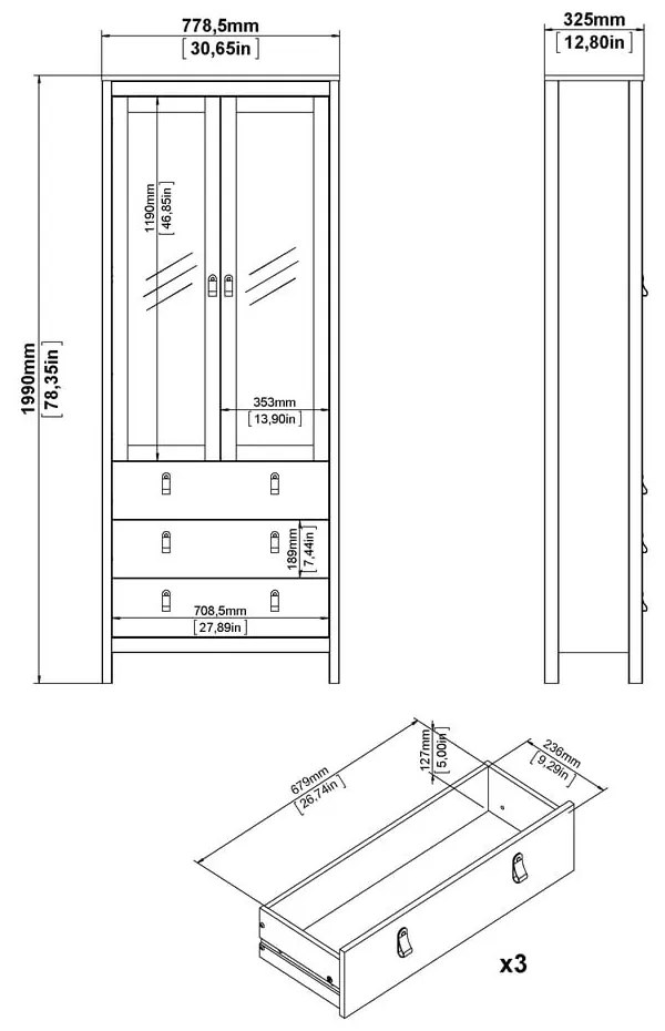 Vitrină neagră 78x199 cm Madrid – Tvilum
