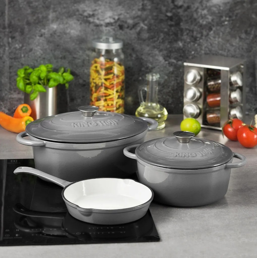 Oală cu capac din fontă Ø21 cm, 2,4L, gri Kinghoff KH1520
