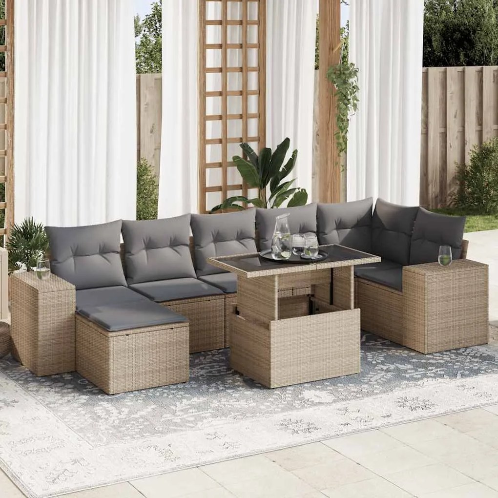 vidaXL Set canapele de grădină, 8 piese, cu perne, bej, poliratan