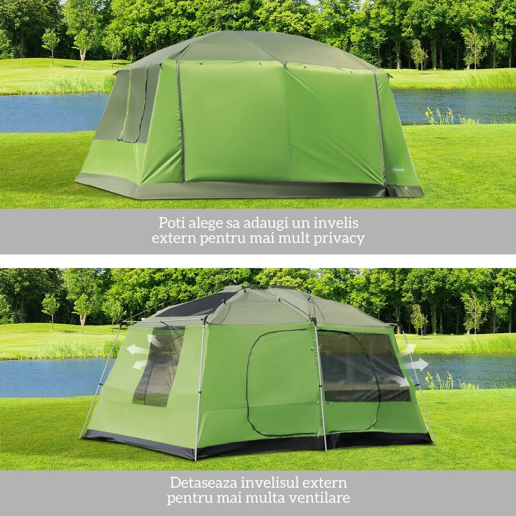 Outsunny Cort pentru Camping cu Veranda 8 Persoane 405×305×225cm | Aosom Romania