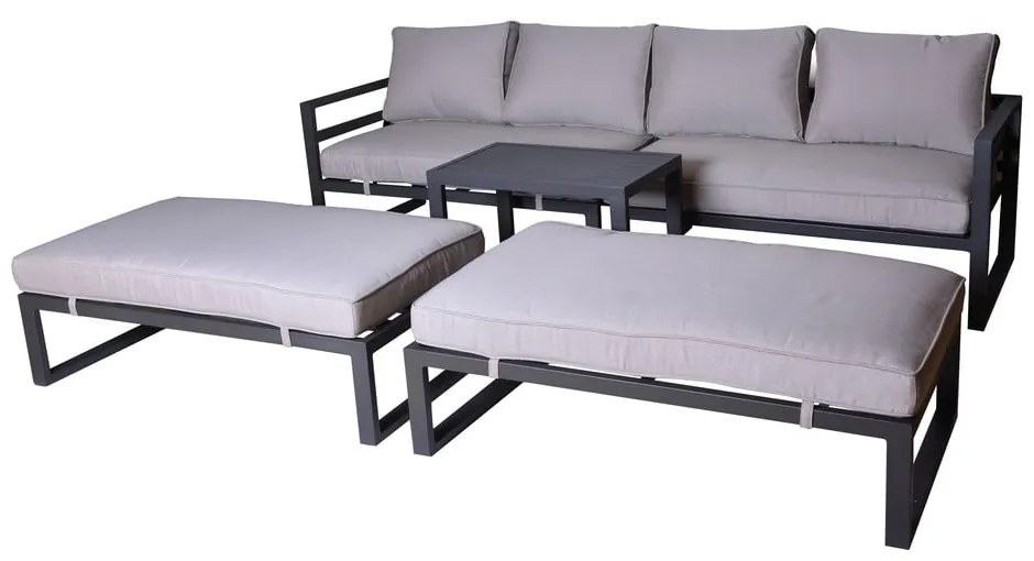 Set mobilier de grădină negru/bej din metal pentru 8 persoane Portland – Rojaplast