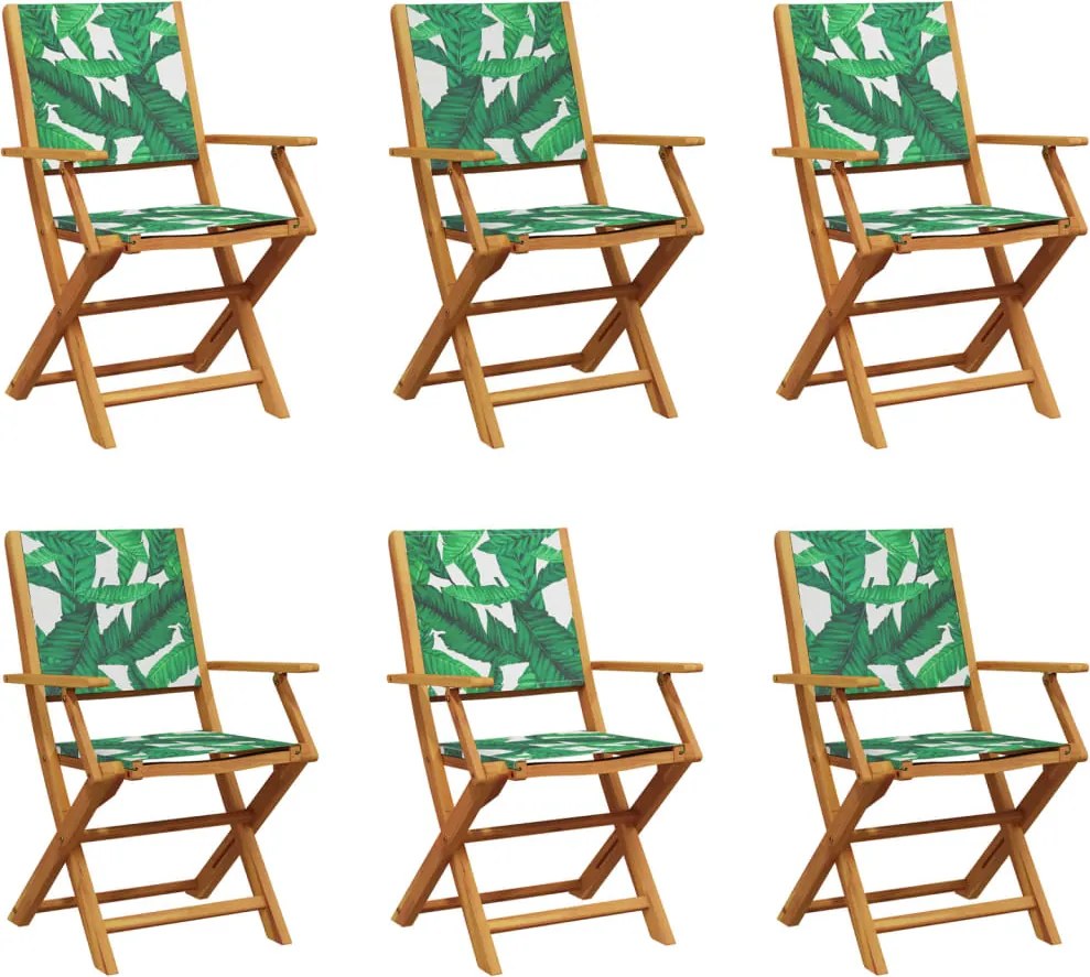 vidaXL Scaune de grădină pliabile 6 buc., textil verde/lemn masiv