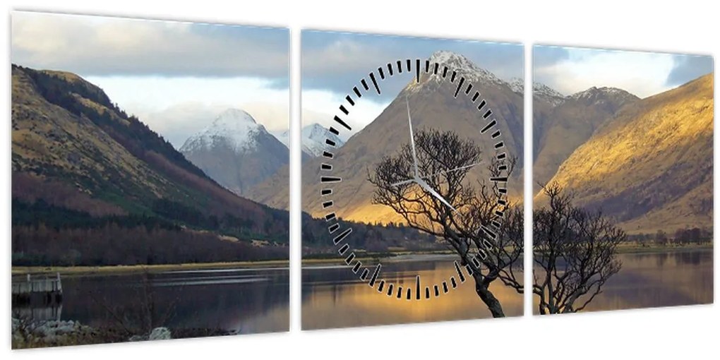 Tablou - Munții de lângă lac (cu ceas) (90x30 cm)