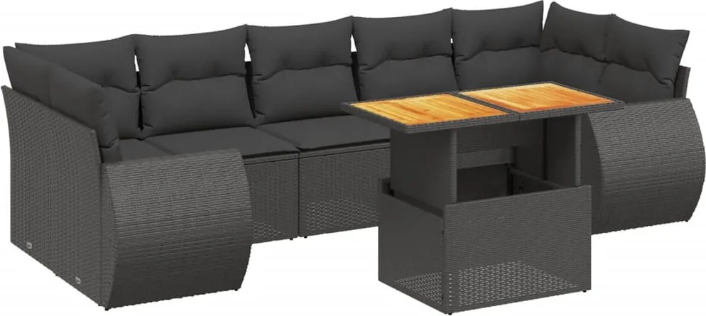vidaXL Set mobilier de grădină cu perne, 8 piese, negru, poliratan