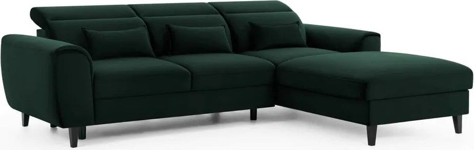 Colțar verde închis extensibil/cu spațiu de depozitare cu tapițerie din catifea (cu colț pe partea dreaptă/cu șezlong) Foble – ELTAP