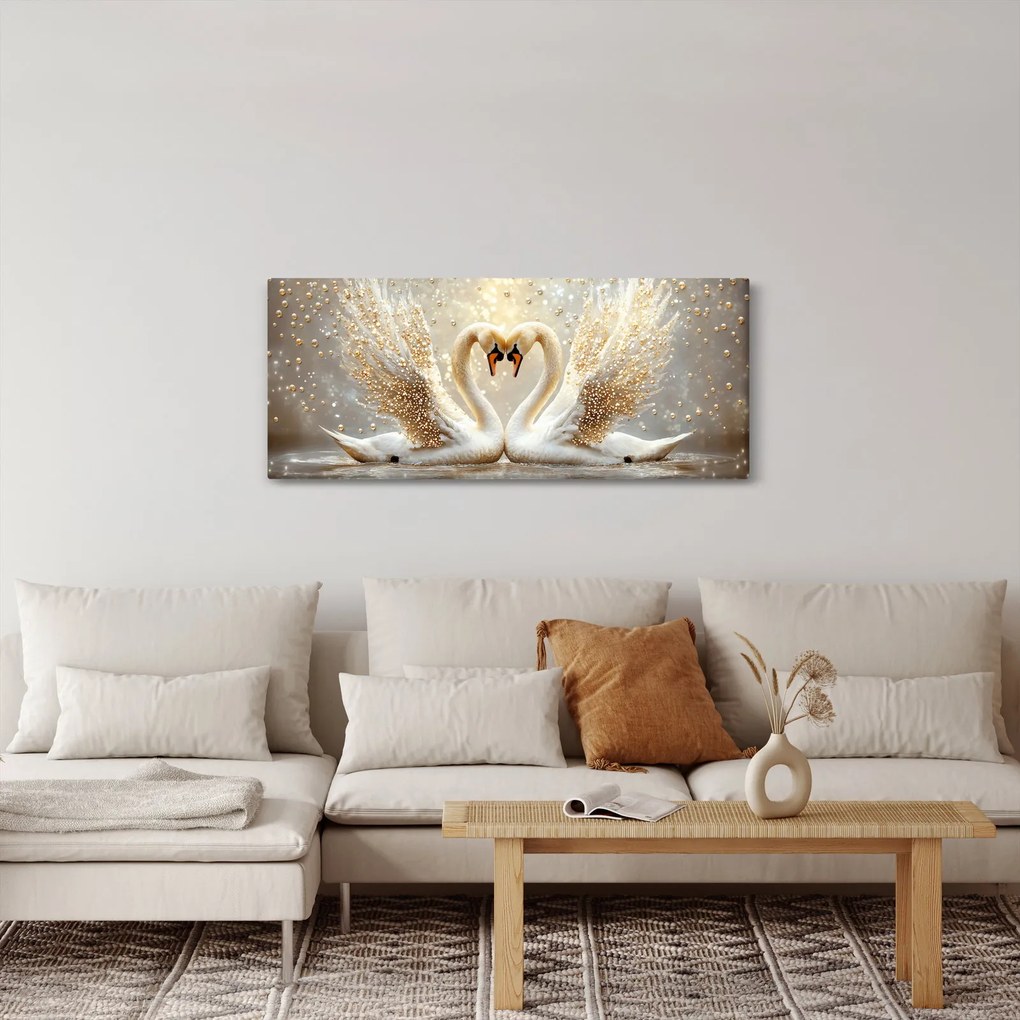 Tablou - Lebede Aurii (120x50 cm)