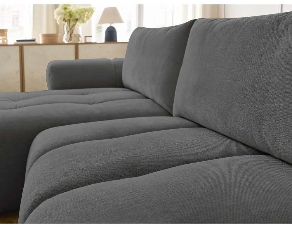 Colțar gri închis extensibil/cu spațiu de depozitare (cu colț pe partea stângă/cu șezlong) Fuji – Bobochic Paris