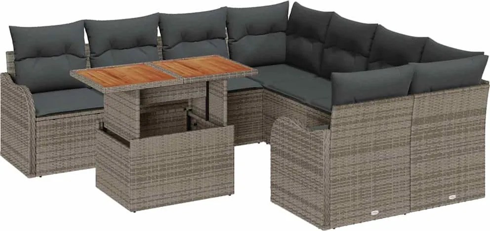 vidaXL Set de canapele pentru grădină 9 pcs Gri Rattan poli