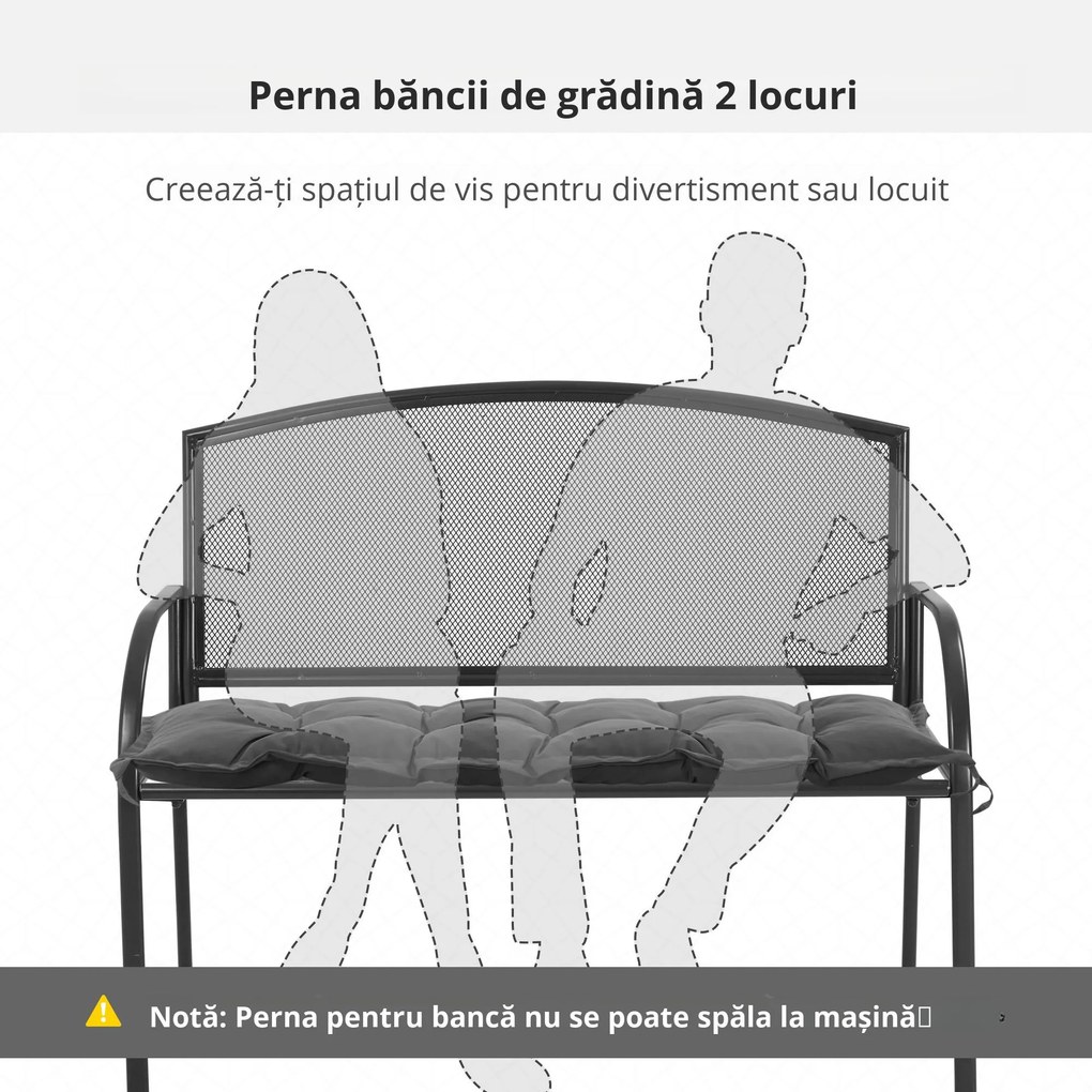 Outsunny Pernă pentru Bancă de Terasă, Confort Extra cu Grosime de 10 cm, Ideală pentru Scaune de Exterior, 2 Locuri, Gri | Aosom Romania