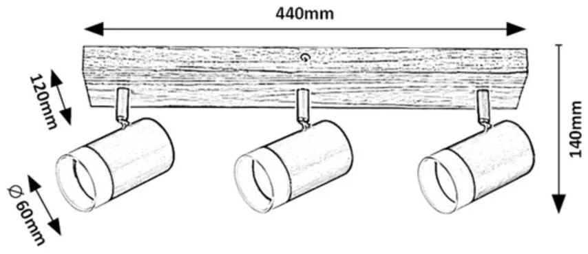 Plafoniera lemn stil nordic cu 3 spoturi Toras