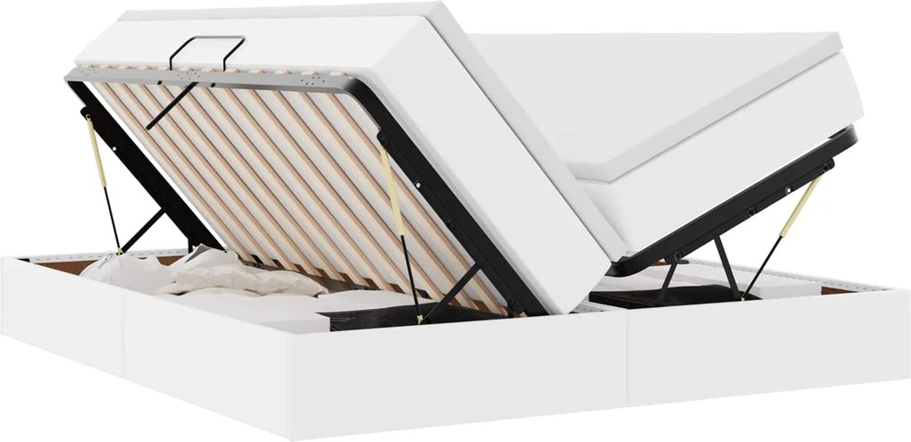 vidaXL Pat cu saltea și spațiu de depozitare Alb 200 x 200 cm