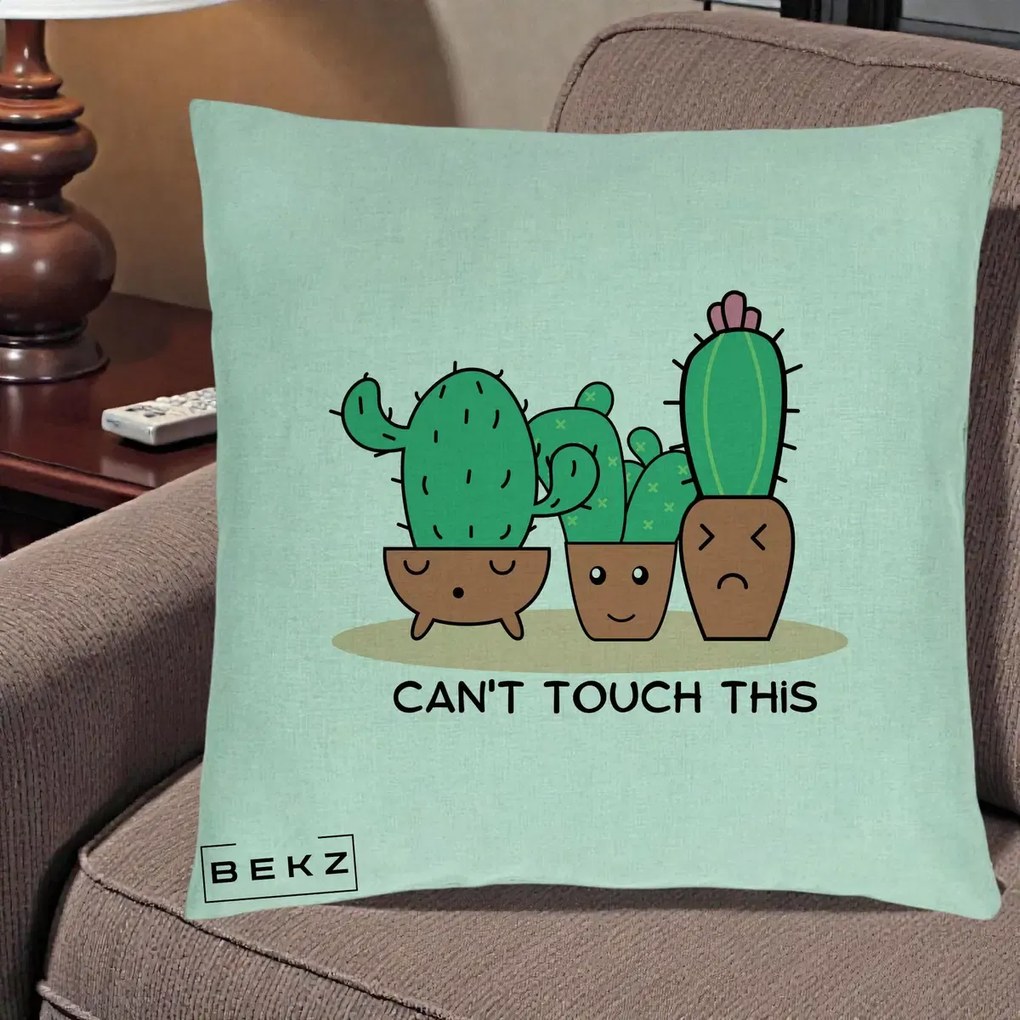 Perna Decorativa Cactus Funny Can't Touch This, 40x40 cm, Verde Menta, Husa Detasabila, Perna Inclusa, BEKZ®