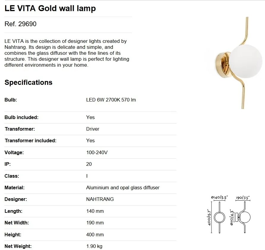 Aplica LED moderna design decorativ LE VITA LED Gold 29690