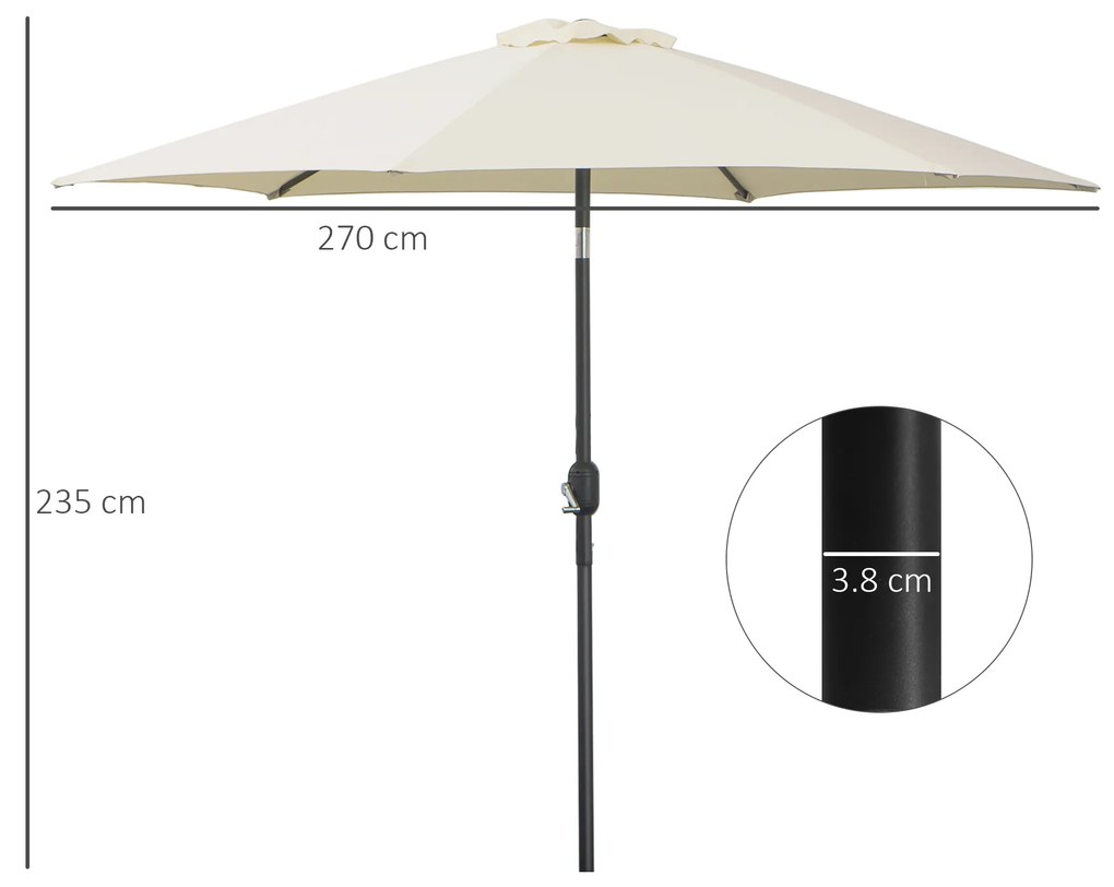 Outsunny Umbrelă de Grădină și Plajă Inclinabilă din Aluminiu și Poliester Alb Φ2.7×2.35m | Aosom Romania