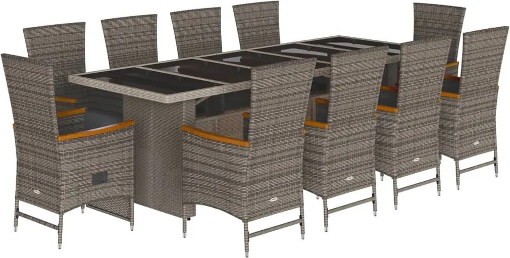 vidaXL Set mobilier de grădină cu perne, 11 piese, gri, poliratan