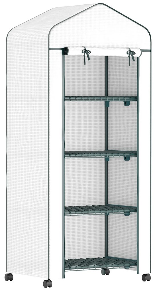 Outsunny Sera de polietilenă, seră, mini-seră, casa de plante, spațiu de germinare, 4 rafturi, 69 x 50 x 165 cm, alb | Aosom Romania