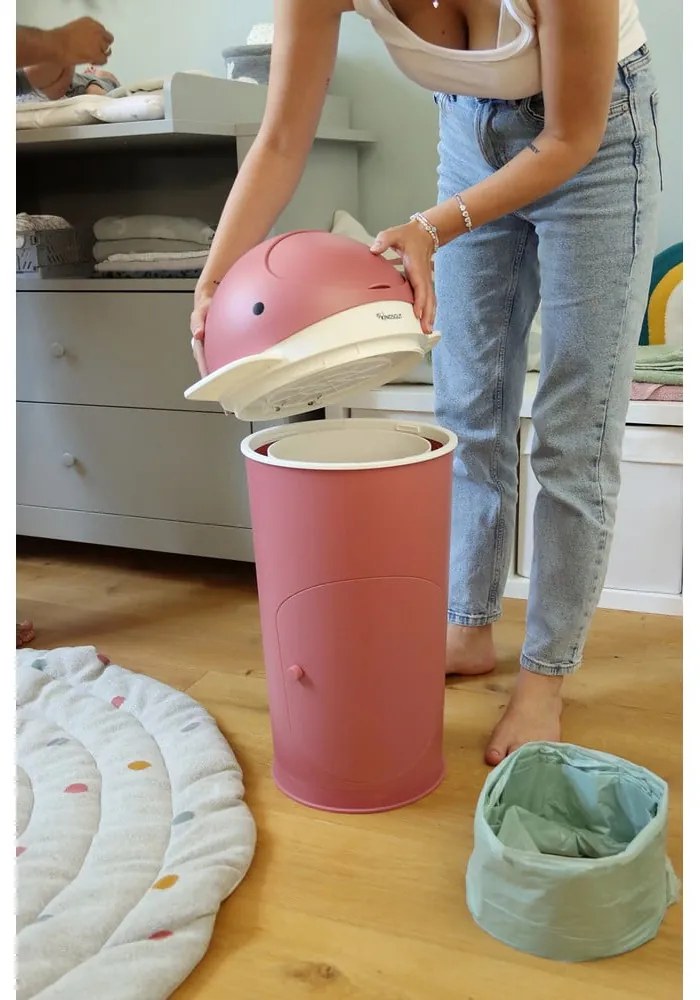Coș de gunoi roz închis pentru scutece din plastic 25 l Whale – Kindsgut