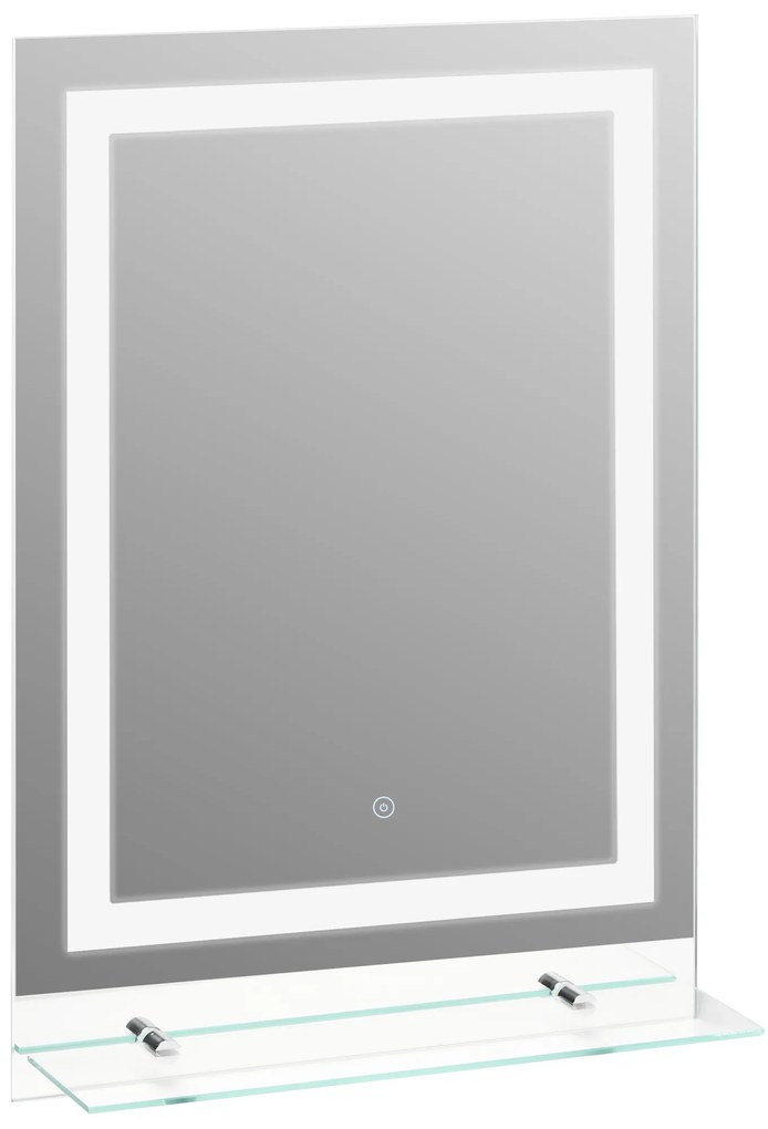 Oglinda de Baie LED touch cu raft modern pentru bai turcesti 70 x 50 cm Argintiu kleankin | Aosom RO