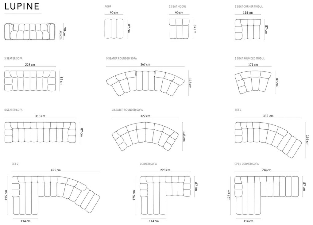 Coltar modular stanga 5 locuri, Lupine, Micadoni Home, BL, fara cotiera, 294x175x70 cm, poliester chenille, alb