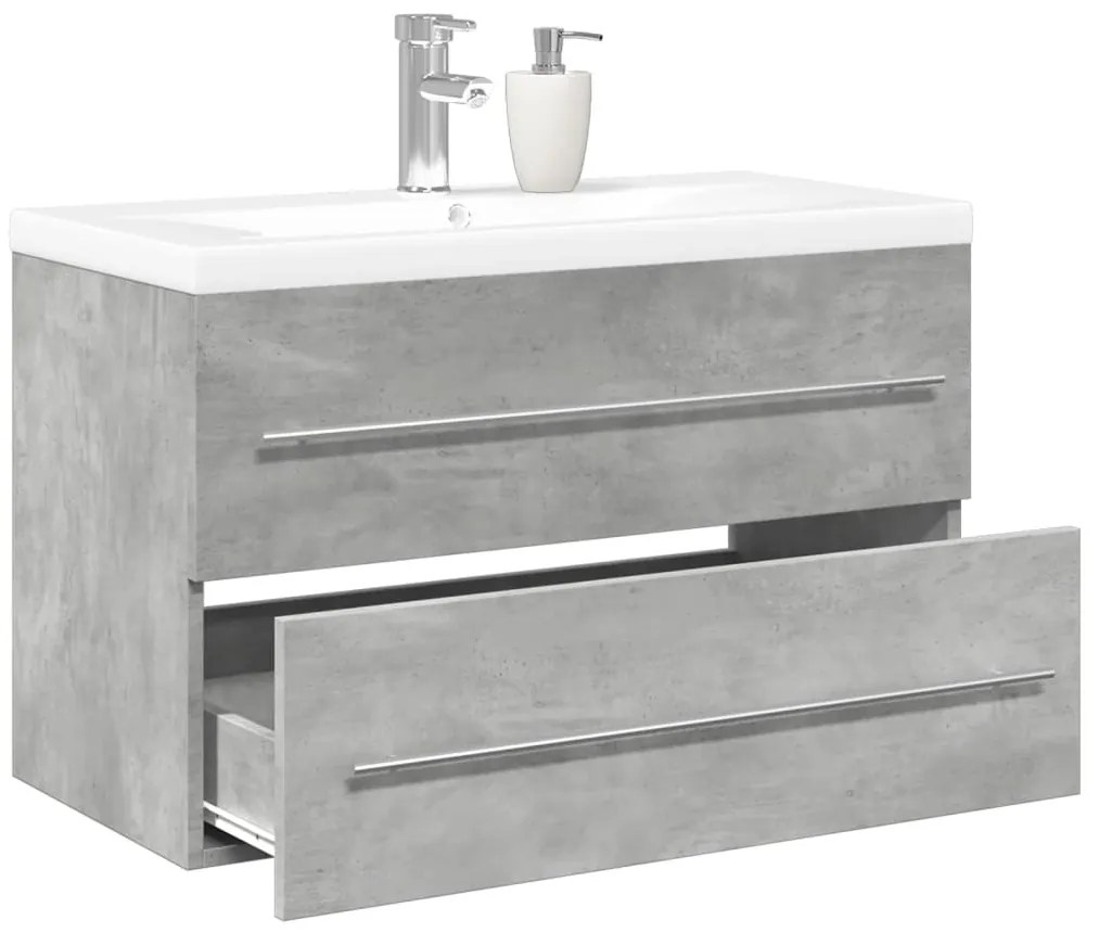 vidaXL Set mobilier de baie, 2 piese, gri beton, lemn compozit