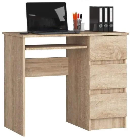 Birou calculator, placa laminata, 3 sertare dreapta, 1 raft, stejar, 90x50x77 cm