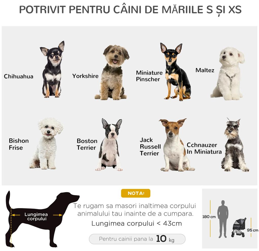 PawHut Cărucior Pliabil pentru Câinii Mici, Mâner Reversibil, Roți EVA, Negru, 76.5x52x95cm | Aosom Romania