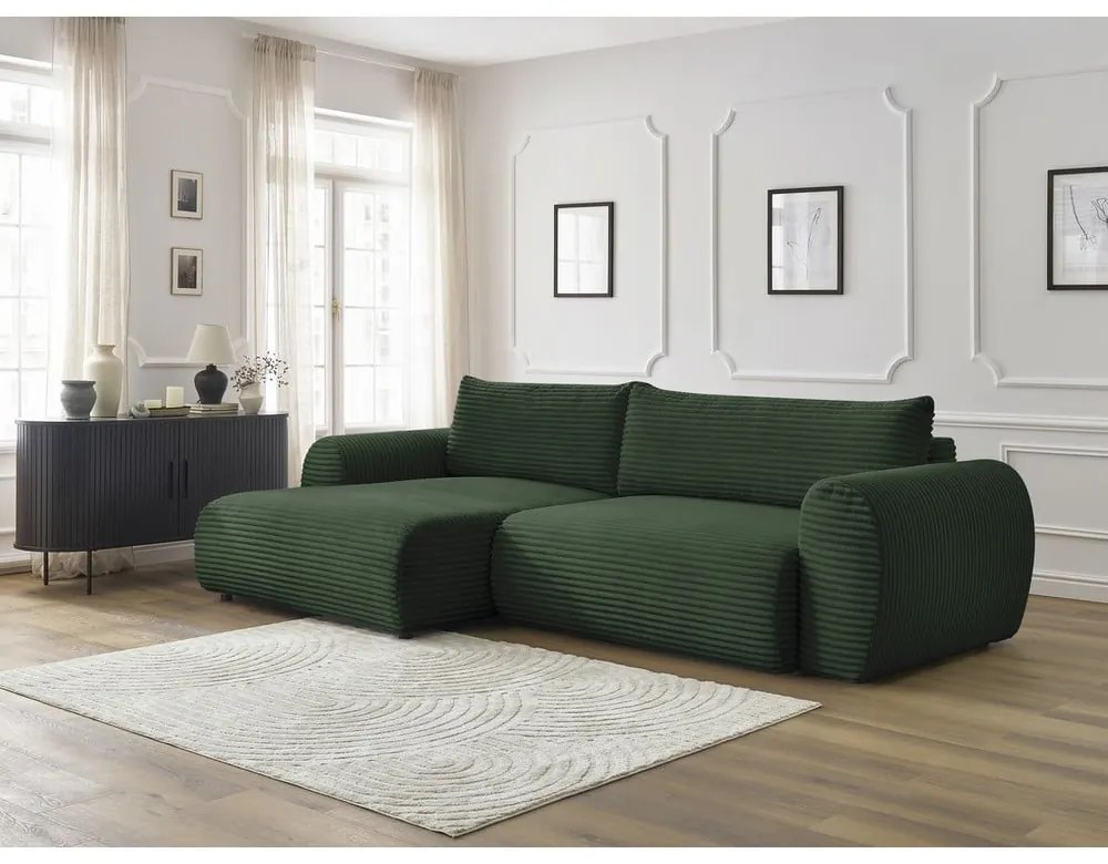 Colțar verde închis extensibil cu tapițerie din catifea reiată (cu colț pe partea stângă ) Lucien – Bobochic Paris